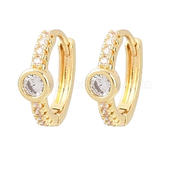 Flat Round Brass Micro Pave Clear Cubic Zirconia Hoop Earrings&nbsp;EJEW-D348-28G
