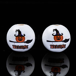 Halloween Printed Natural Wood Beads&nbsp;WOOD-S057-085