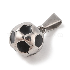 304ステンレスペンダント  エナメル  サッカーのチャーム  ステンレス鋼色  ブラック  11.5x11.5mm  穴：6.5x3.5mm&nbsp;STAS-S001-06P-H