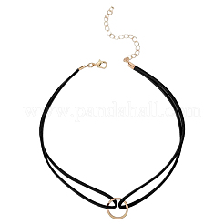 1Pc Alloy Ring Double Layer Faux Suede Cord Choker Necklaces for Women&nbsp;NJEW-CL0001-32