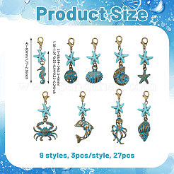 27Pcs 9 Styles Ocean Theme Alloy Pendant Decorations&nbsp;HJEW-CA00098