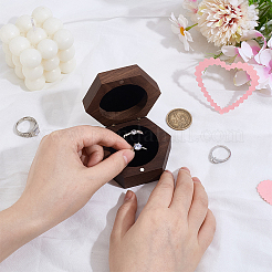 磁気ヒンジ蓋付き六角形の木製カップルリングボックス  ココナッツブラウン  6.5x7.3x3.75cm&nbsp;AJEW-WH0695-028