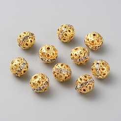 合金ラインストーンビーズ  ラウンド  ゴールドカラー  10x9.5mm  穴：1.4mm&nbsp;RB-WH0005-009G