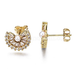Brass Micro Pave Cubic Zirconia Stud Earrings&nbsp;EJEW-T014-58G-NF