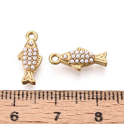 304 Stainless Steel and ABS Imitation Pearl Fish Charms&nbsp;STAS-T072-67G