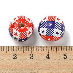 プリントウッドヨーロピアンビーズ  ラウンド  アメリカ国旗スタイル  ミッドナイトブルー  15.5~16mm  穴：4~4.5mm&nbsp;WOOD-G022-07B