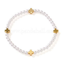 Summer Brass Cross and Round Imitation Pearl Beaded Stretch Bracelets for Women&nbsp;NA3901
