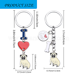 Wewaysmile 犬用キーホルダー 2個 車用キーホルダー ペットペンダント キーリング 可愛い犬用キーリング ポータブル メタルキーホルダー ペット愛好家へのギフト 誕生日 子犬テーマ パーティー用品 (パグ)  プラチナ  9.75x1.9cm&nbsp;JX790A