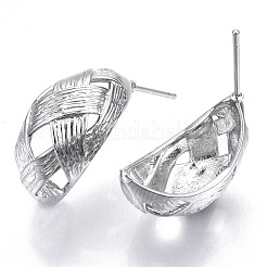 真鍮ハーフフープピアス  スタッドピアス  ステンレス鋼ピンと  ニッケルフリー  馬の目  プラチナメッキ  25x19mm  ピン：0.7mm&nbsp;KK-N232-110P-NF
