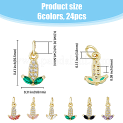 24PCS 6Colors Brass Micro Pave Cubic Zirconia Charms&nbsp;KK-DC0003-75