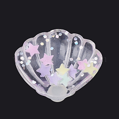 樹脂カボション  スパンコール入り  シェル  透明  25x28~29x7mm&nbsp;X-CRES-T007-15G