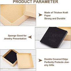 クラフト紙のボール紙ジュエリーボックス  ピアス/ネックレス/ブレスレットボックス  正方形  バリーウッド  9x9x3cm&nbsp;CBOX-WH0001-D05