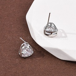 真鍮マイクロペーブクリアキュービックジルコニアスタッドピアス  ラックめっき  長持ちメッキ  カドミウムフリー＆鉛フリー  プラチナ  ハート  8.5x8.5mm&nbsp;EJEW-C174-02A-P