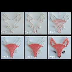 キツネ柄DIYストリングアートキットセット  ハンマー入り  木の板  プラスチックホルダーアクセサリー  合金の釘とネジ  はさみ  ポリエステル糸  15x15x0.85cm&nbsp;DIY-F070-02