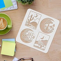 プラスチック再利用可能な描画絵画ステンシル テンプレート  スクラップブック、布地、タイル、床、家具、木材の塗装用  正方形  きのこ模様  300x300mm&nbsp;DIY-WH0172-395