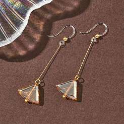 Electroplated 304 Stainless Steel Resin Fan Dangle Earrings&nbsp;EJEW-Z129-11G-01