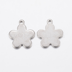 変色しにくい304ステンレススチールチャーム  花  ステンレス鋼色  14x12x1mm  穴：1mm&nbsp;STAS-L200-46P