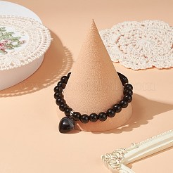 天然オブシディアンのビーズのブレスレット  ハートシェイプ ペンダント ブレスレット  女性のための  3/8インチ（0.85cm）  内径：2-1/8インチ（5.5cm）&nbsp;BJEW-JB09039-03