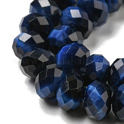 天然石タイガーアイビーズ連売り  多面カット  染め  ロンデル  マリンブルー  6x4~4.5mm  穴：1mm  約91個/連  15.31''~15.35''（38.9~39センチメートル）&nbsp;G-K351-B03-02