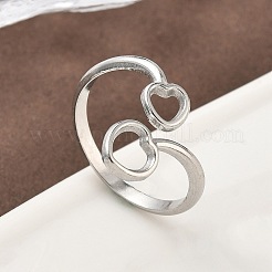 女性用304ステンレススチールオープンカフリング  ハート  ステンレス鋼色  usサイズ7 1/2(17.7mm)&nbsp;RJEW-A079-05B-P