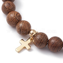 5Pcs 5 Style Natural Wenge Wood Round Beaded Stretch Bracelets Set&nbsp;BJEW-JB10012