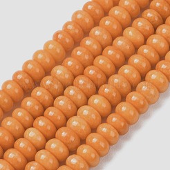 天然石マレーシアジェイドビーズ連売り  染め＆加熱  ロンデル  オレンジ  8~8.5x4.5~5.5mm  穴：0.9~1mm  約74~76個/連  15.08''~15.35''（38.3~39センチメートル）&nbsp;G-B165-G01-5x8mm-11
