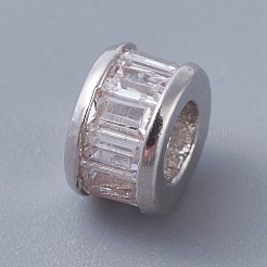 真鍮ビーズ  クリアキュービックジルコニア  長持ちメッキ  コラム  プラチナ  6x3.5mm  穴：1.2mm&nbsp;KK-I665-04A-P