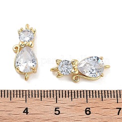Rack Plating Brass Pave Clear Cubic Zirconia Cat Shape Links Connector&nbsp;KK-Z064-29G