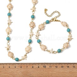 Starfish & Turtle Synthetic Turquoise Beaded Necklace & Bracelet Sets&nbsp;SJEW-JS01385-01