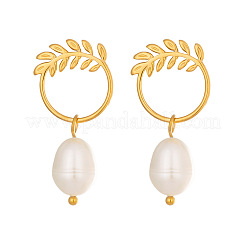 304 Stainless Steel with Freshwater Pearl Stud Dangle Earrings&nbsp;BO9211