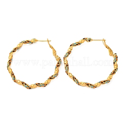 304ステンレススチールフープピアス  ツイストリング  18KGP本金メッキ  39x2.5mm&nbsp;EJEW-S250-03G