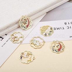 ゴールデン合金エナメルペンダントメッキ  白猫と鹿の模様と花の形  ホワイト  29~30x27~28mm  20個/箱&nbsp;ENAM-CJ0001-62