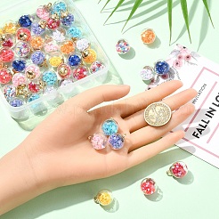 50色のガラスラウンドペンダント10個  プラスチック製の金具とフォームグリッター付き  ミックスカラー  21x16mm  穴：2.5mm  5個/カラー&nbsp;GLAA-YW0004-54