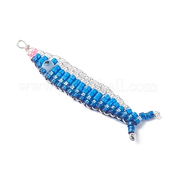 銅線ガラスシードビーズのサンマペンダント  ランプワークの目を持つ  ディープスカイブルー  54.5x13.5x2.5mm  穴：1.8mm&nbsp;PALLOY-MZ01105-01