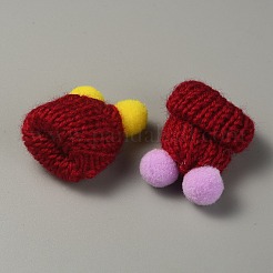 ダブルポンポンボール付きウールのかぎ針編みミニハット  装飾アクセサリー  ファイヤーブリック  35x31x28mm&nbsp;DIY-WH0032-56A