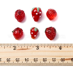 25個 6スタイル 手作りランプワーク 3D ストロベリービーズ  レッド  10~15x8~13mm  穴：1.2~2mm&nbsp;LAMP-FS0001-19