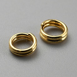 50 個真鍮スプリットリング  ダブルループ丸カン  18KGP本金メッキ  5x1.5mm  穴：3mm  単線：0.75mm&nbsp;FIND-WH0152-350A