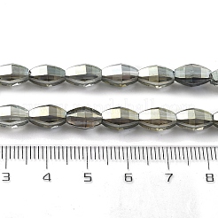 電気メッキ透明ガラスビーズ連売り  オーバル  パール光沢メッキ  多面カット  グレー  9.5x5.5mm  穴：1.2mm  約43個/連  15.94''（40.5センチメートル）&nbsp;EGLA-M032-03A-PL01