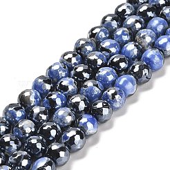Electroplated Natural Fire Crackle Agate Round Beads Strands&nbsp;G-G0006-A02-02