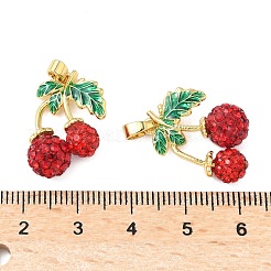 真鍮製エナメルペンダント  カドミウムフリー＆鉛フリー  ポリマークレイのパヴェラインストーン付き  さくらんぼのチャーム  18KGP本金メッキ  22x17x8mm  穴：4x2.5mm&nbsp;KK-B139-11G