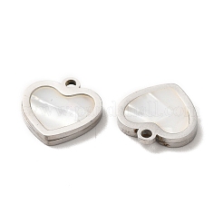 304ステンレススチールハートチャーム  シェルと  ステンレス鋼色  11x11x2mm  穴：1.4mm&nbsp;STAS-A080-12P