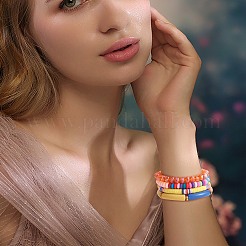 8 個 6 スタイル合成インペリアルジャスパー & ガラスビーズストレッチブレスレットセット  ポリマークレイヘイシサーファーブレスレット  女性のためのアクリル製のカーブチューブ分厚いブレスレット  きいろ  内径：2-1/8インチ（5.5cm）&nbsp;BJEW-SW00086-02