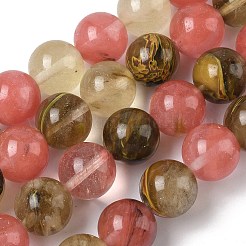 チェリークォーツガラスビーズ連売り  ラウンド  14~14.5mm  穴：1.4mm  約28~30個/連  15.47~16.65''（39.3~42.3センチメートル）&nbsp;G-F818-A07-14mm