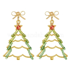 Christmas Tree Brass Dangle Stud Earrings&nbsp;EJEW-MZ00496-03