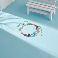 天然石と合成石を混ぜたチップ編みビーズブレスレット  男性女性のための真鍮の天然養殖淡水真珠ビーズのブレスレット  カラフル  内径：2-1/4~3-5/8インチ（5.6~9.2cm）&nbsp;BJEW-JB08719-01