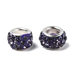 Polymer Clay Rhinestone European Large Hole Beads with Silver Color Plated Brass Cores&nbsp;FPDL-R002-07