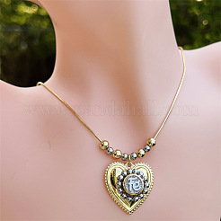 Religion Brass Heart with Letter Fe Pendant Necklaces for Women&nbsp;WG01AF5-04