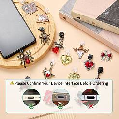 10 個のプラスチックモバイル防塵プラグ  合金ペンダント付き  プラチナ  30mm  10個/セット&nbsp;HJEW-SW00184-14