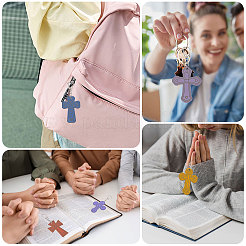 36Pcs 12 Styles Unfinished Wood Cross Keychain&nbsp;DIY-GL0006-34