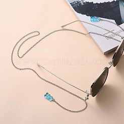 304ステンレススチール眼鏡チェーン  眼鏡用ネックストラップ  クマ樹脂ペンダントとラバーループエンド付き  ステンレス鋼色  ライトスカイブルー  27.95インチ（71cm）&nbsp;AJEW-EH00207-01